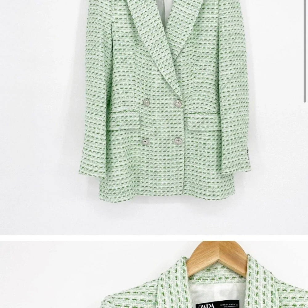 Zara Green and White Tweed Blazer - Picture 2 of 4